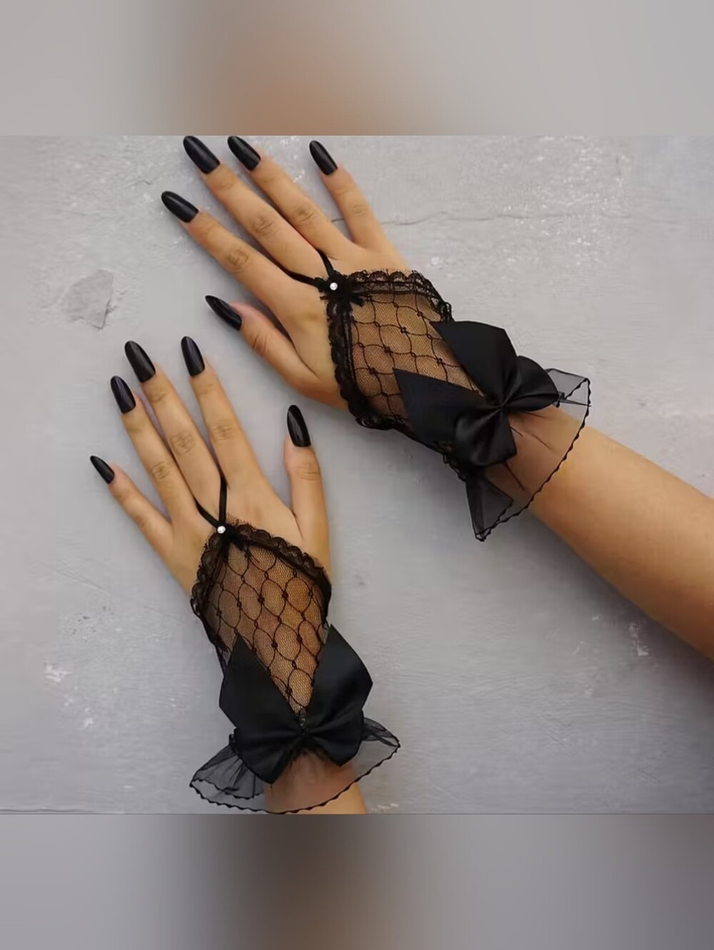 Black Lace Bow Wrist Gloves - Women Accessories